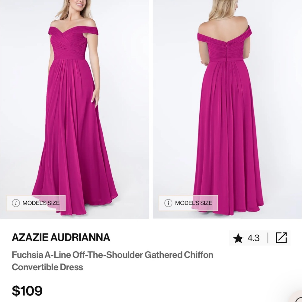 Azazie Audrianna Fuchsia Off-Shoulder Dress - Picture 2 of 11